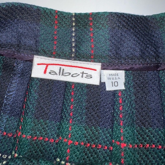 Vintage Talbots Plaid Wool Skirt Size 10 Green Pleated Made in USA Side Zip - Picture 2 of 7